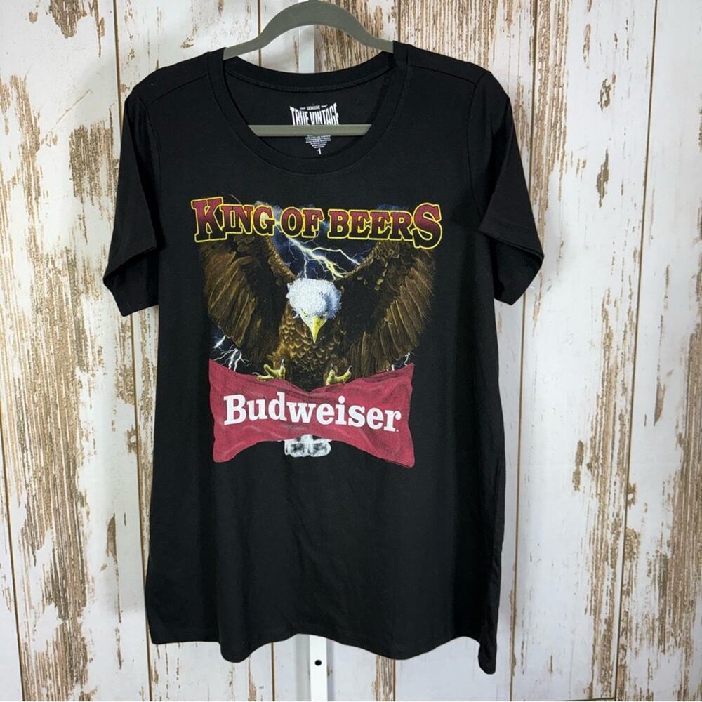 True Vintage, Budweiser Black Tee with Eagle and Logo. Size 1X. Pristine cond!